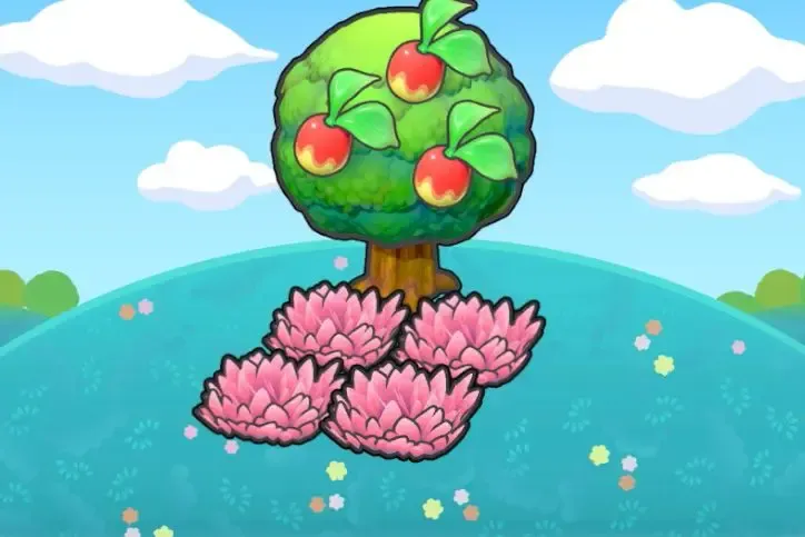 Hautes herbes roses sous un arbre